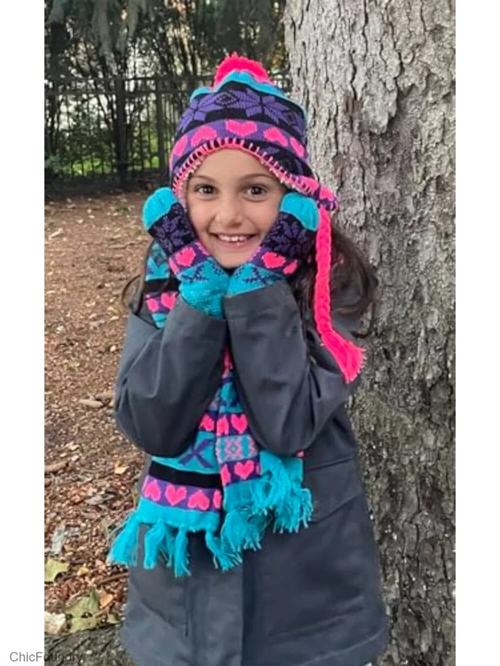 Kids 3-Piece Winter Knit Set Sherpa Lined Hat Glove Scarf
